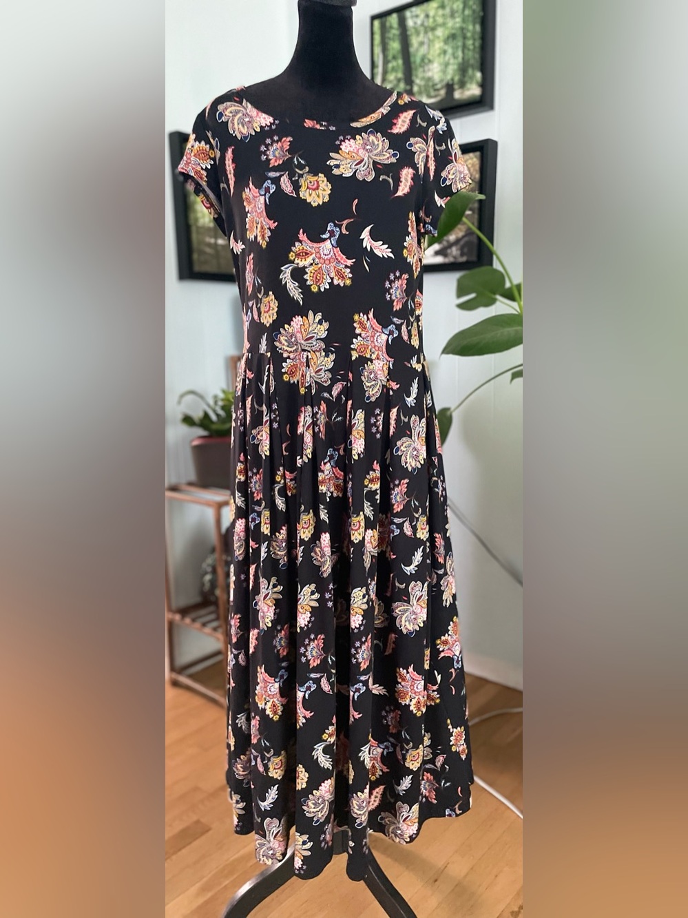 Black Midi Short Sleeve T Shirt Dress Size Large